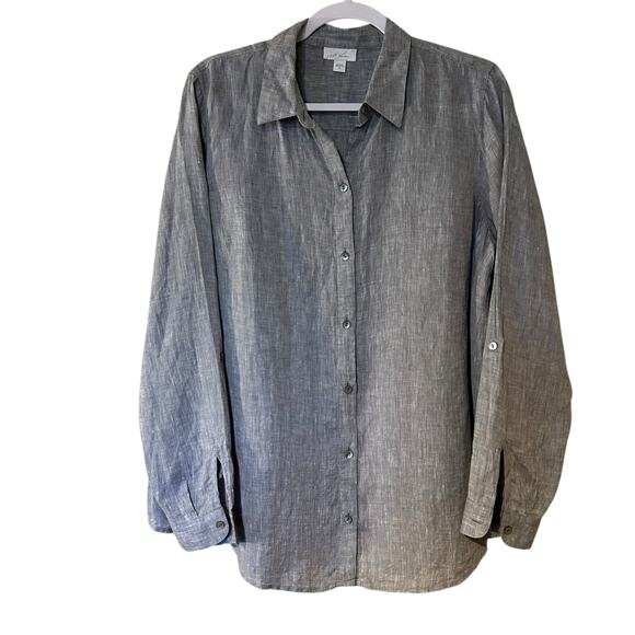 J. Jill Love Linen Blouse Tunic 100% Linen Heather Gray SZ Med Office Preppy - Picture 2 of 10